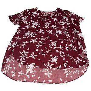 Pixley Burgundy &‎ White Botanical Print Blouse - Size XL